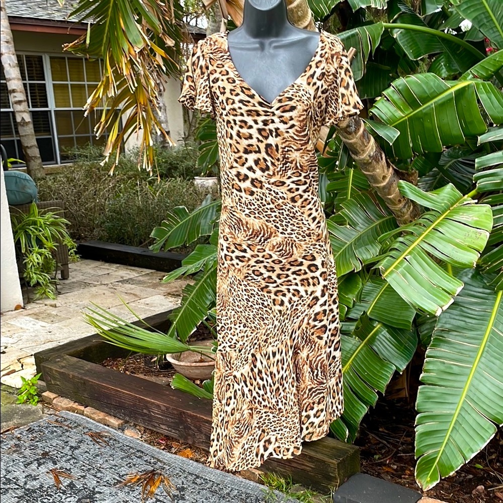 Leopard print bias, cut asymmetric dress